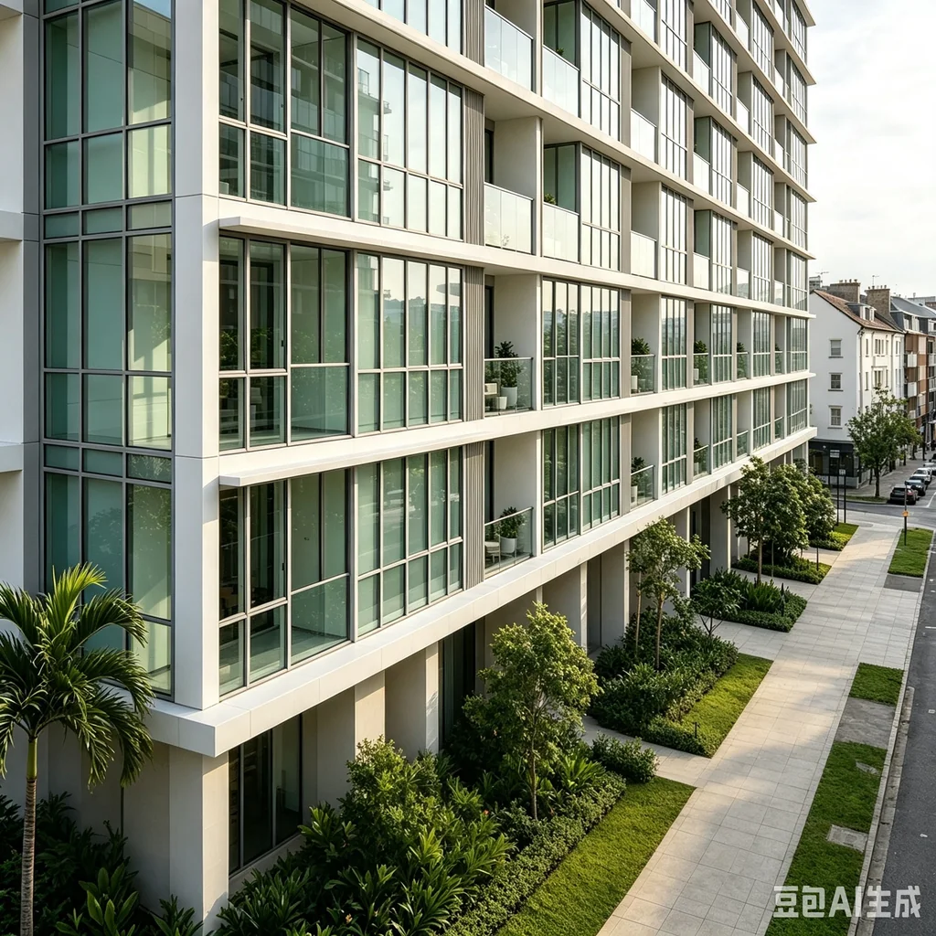 Acoustic aluminum windows installed in urban apartment building exterior, soundproof facade — StarveilBuild