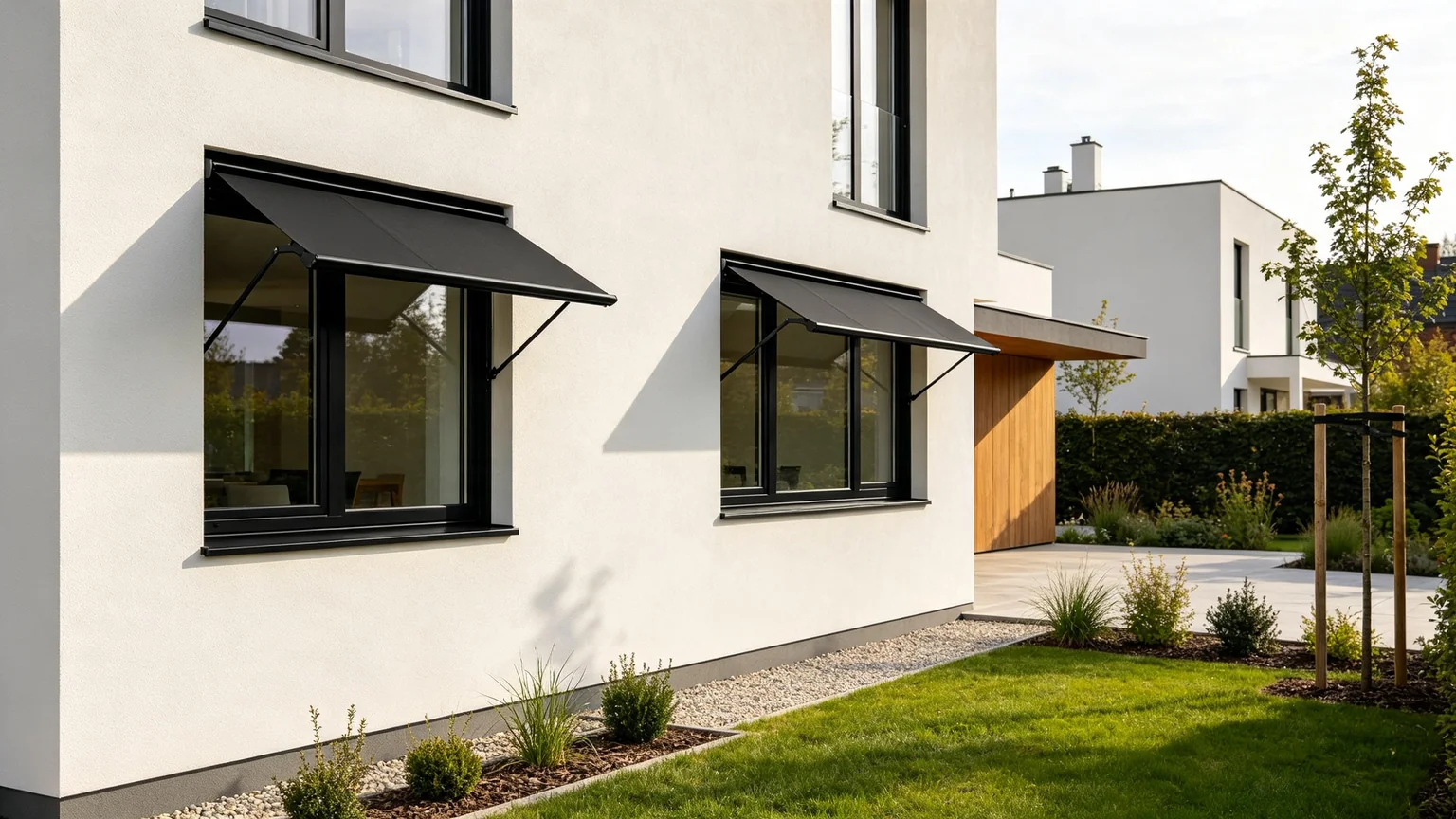 Aluminum awning window completed residential installation cases on modern villa facade — Starveil Build