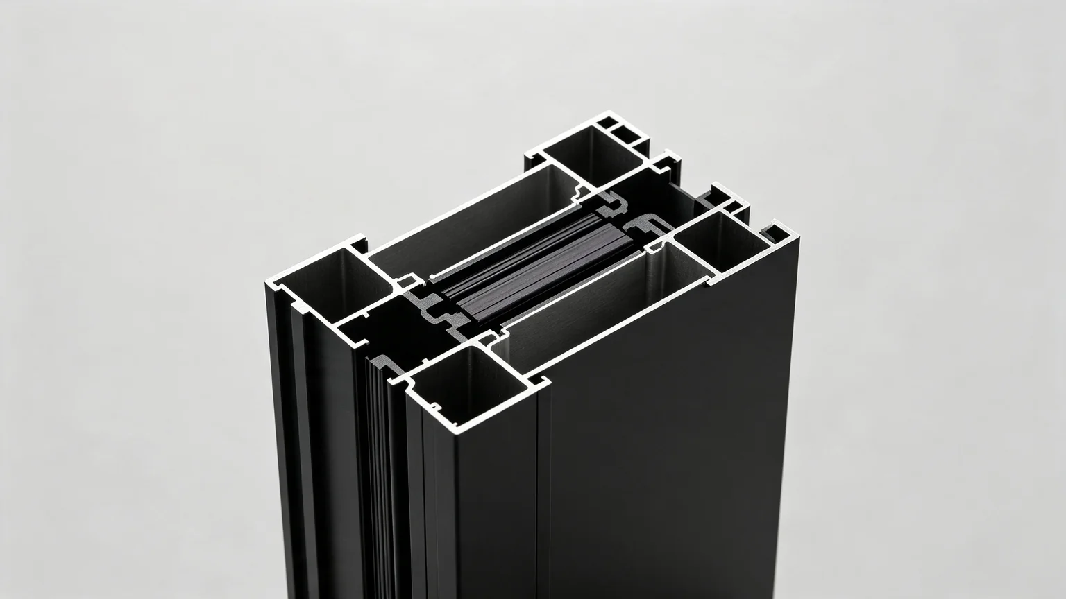 Aluminum casement window profile cross-section with thermal break multi-chamber design — Starveil Build