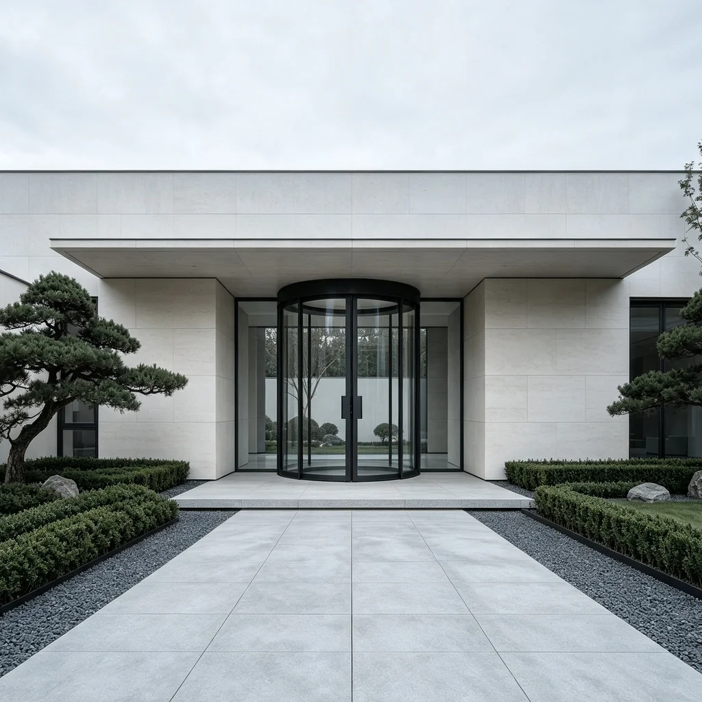 Aluminum entrance door with sidelight and transom on modern facade, thermal break — Starveil Build aluminum entrance door