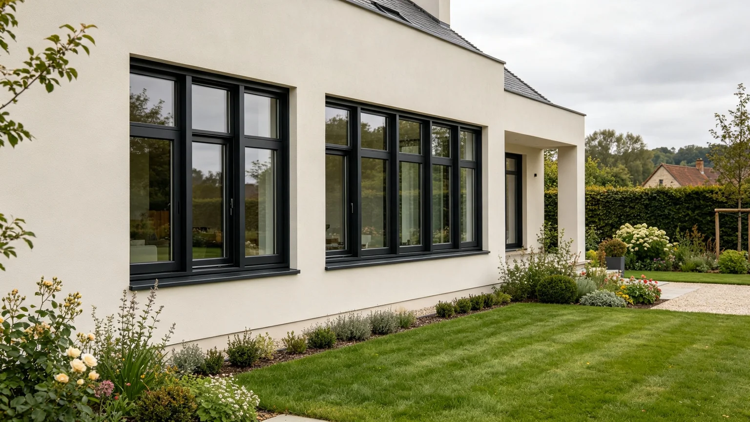 Aluminum tilt and turn windows installed in modern European residential villa and apartment exterior — Starveil Build
