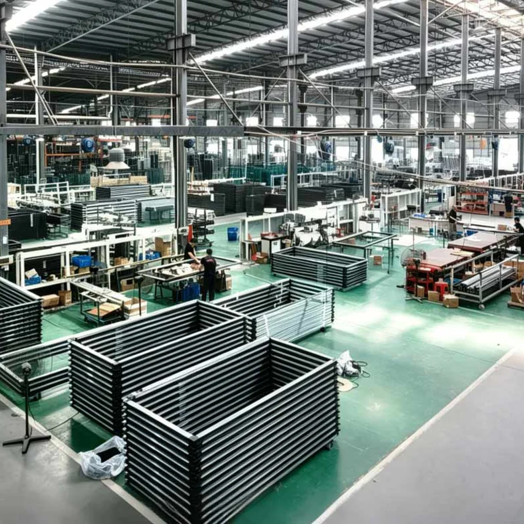 Factory interior showing aluminum window and door assembly lines
