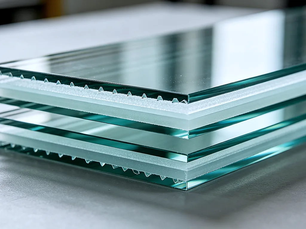 Laminated Acoustic Glass Section — Multi-layer PVB laminated acoustic interlayer, asymmetric glass thickness for br...