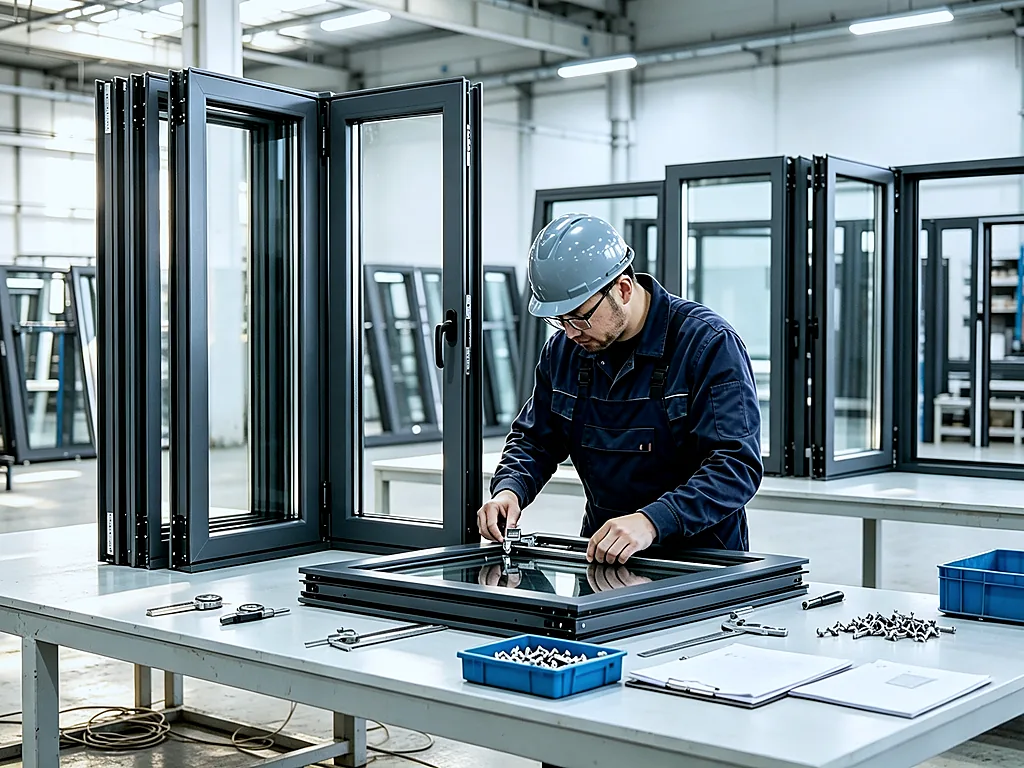 Factory Production Quality — CNC precision-machined aluminum bifold profiles, automated assembly line, qualit...
