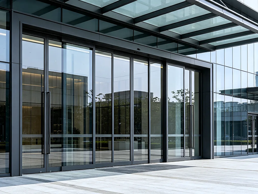 Commercial Entrance Application — Aluminum lift & slide door as commercial storefront entrance, high-traffic durab...