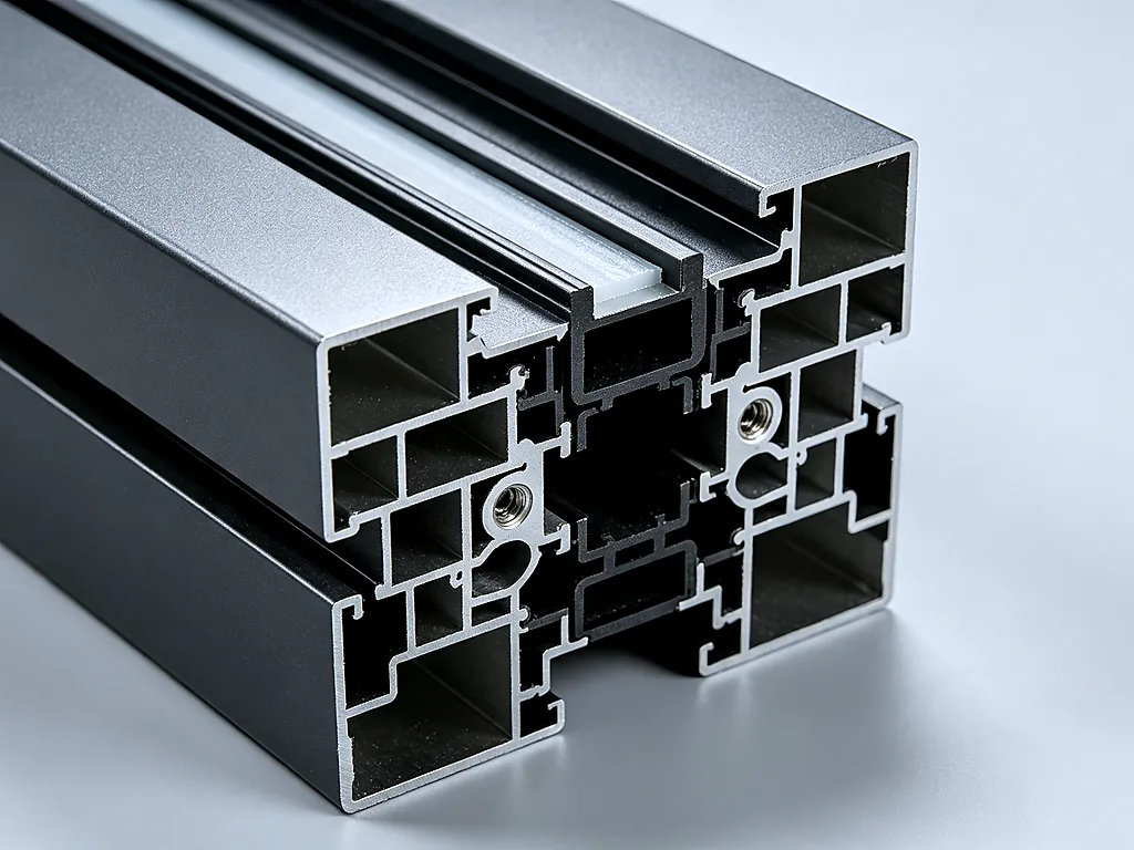 Thermal Break Profile Cross-Section — Multi-chamber PA66 GF25 thermal break aluminum profile, warm edge spacer, triple...