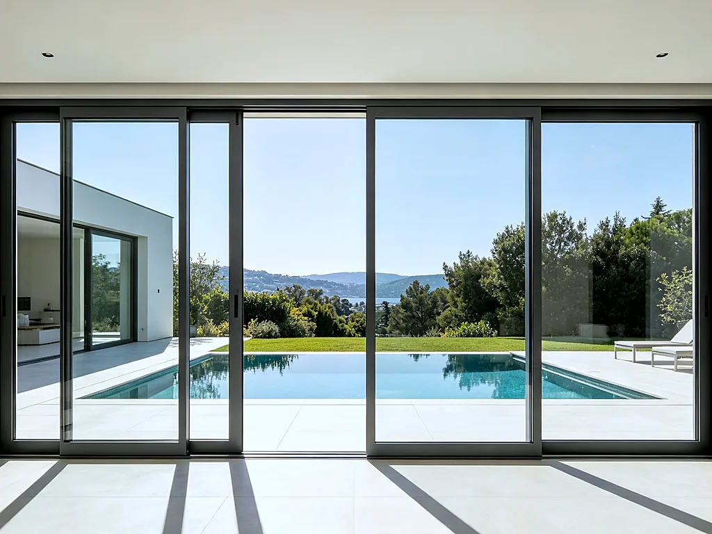 Panoramic View Sliding Door — Wide-span aluminum sliding door with maximum glass area, 3-panel configuration, ...