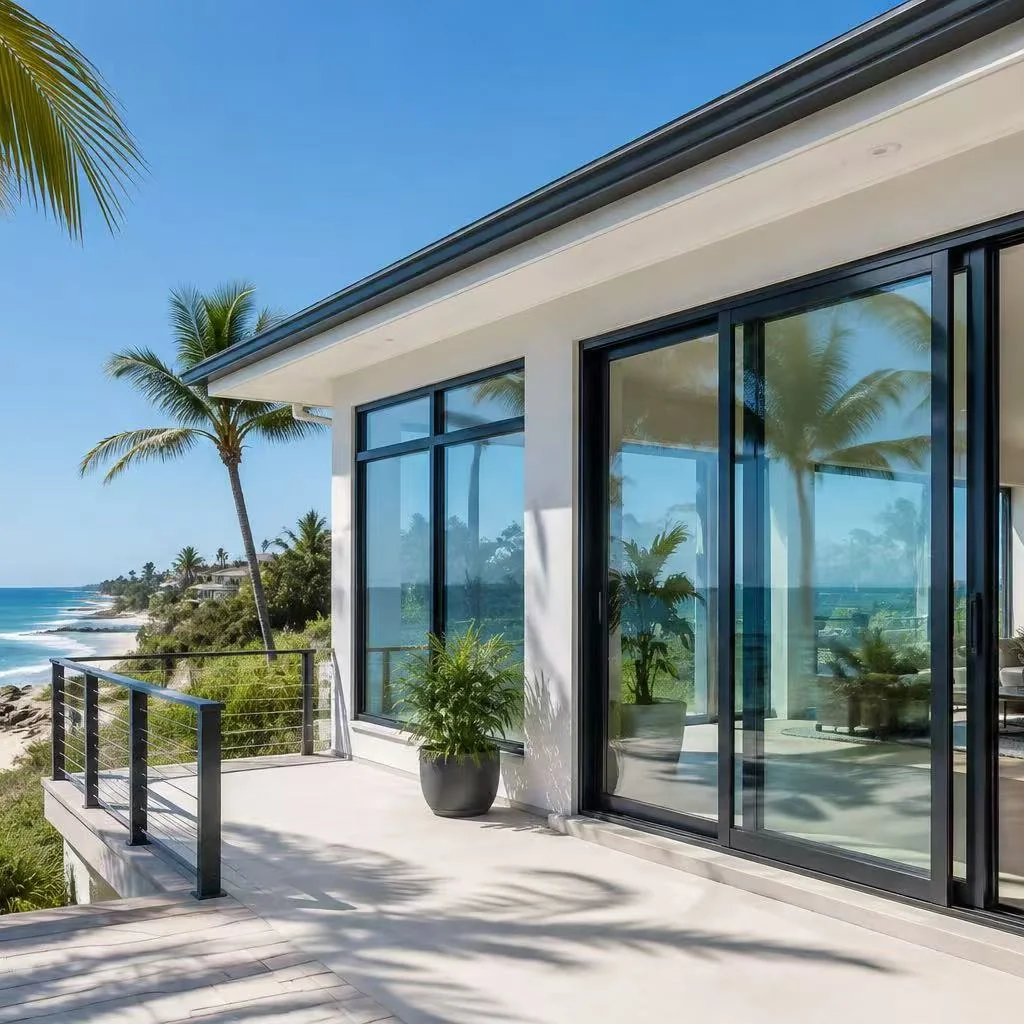 Miami luxury oceanfront villa with DP50 hurricane impact glass windows and doors