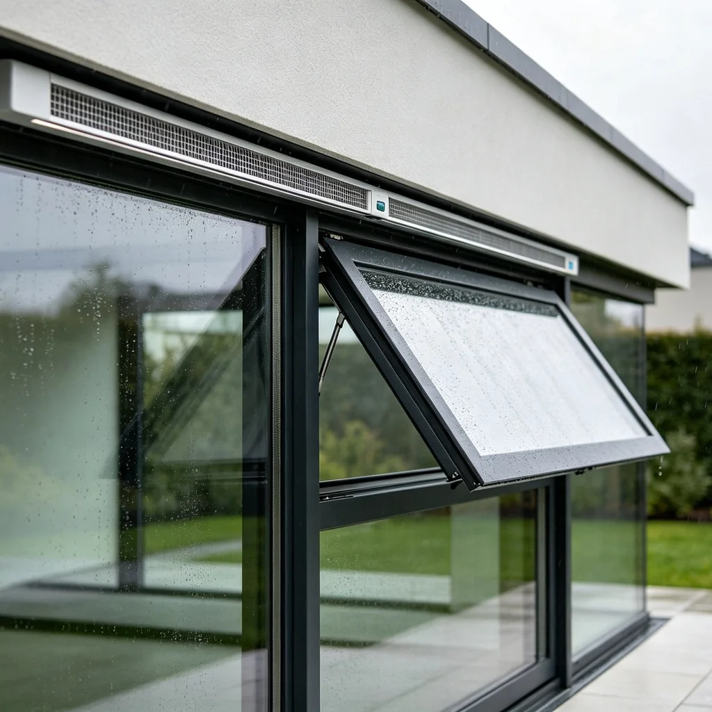 Auto rain sensing window closing during rainfall, motorized aluminum window with weather response — StarveilBuild
