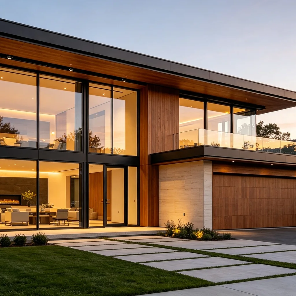 Smart motorized window and door facade system on modern residence with app control — StarveilBuild