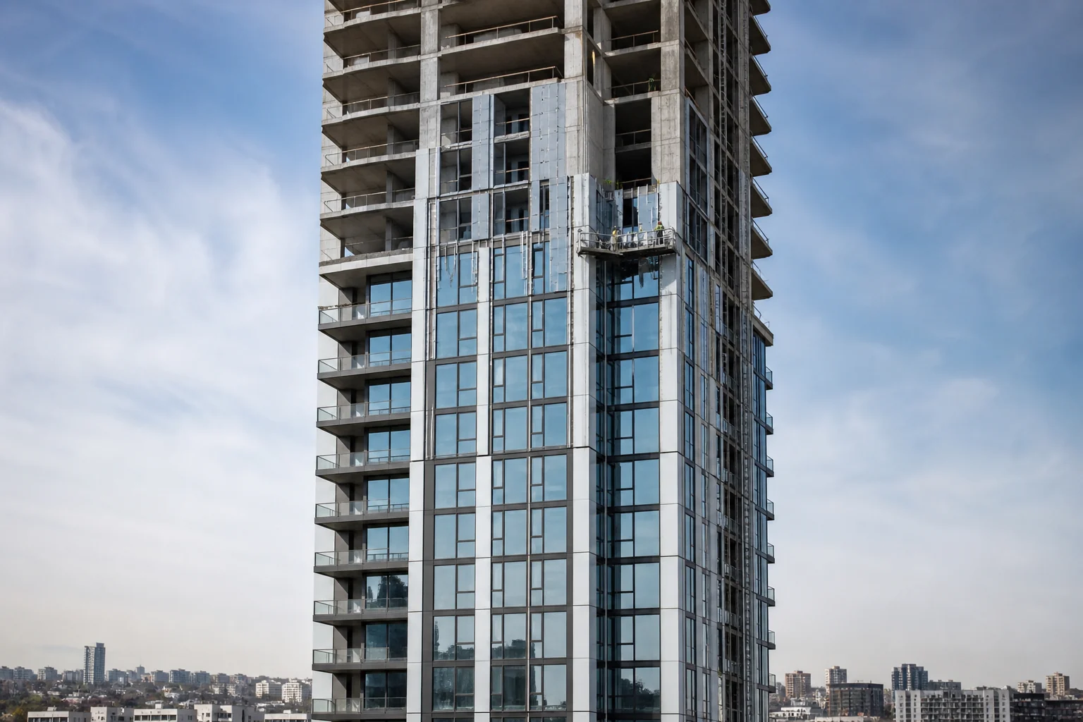 High-rise aluminum glazing installation