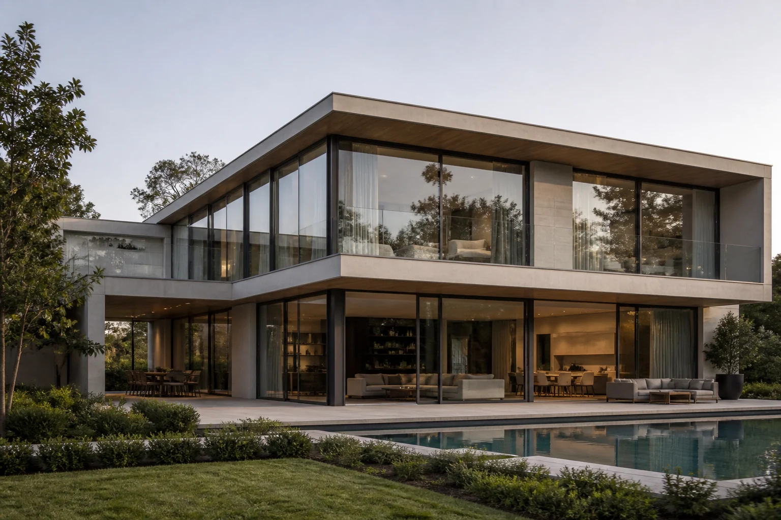 Villa with floor-to-ceiling aluminum glazing