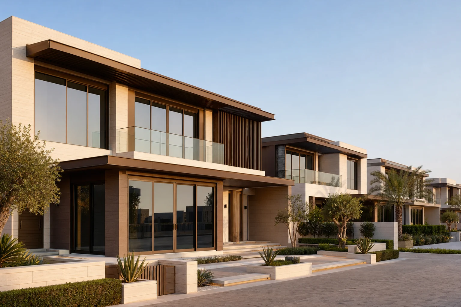 Dubai luxury villa development with bronze aluminum windows and sliding doors supplied through a Gulf OEM distributor